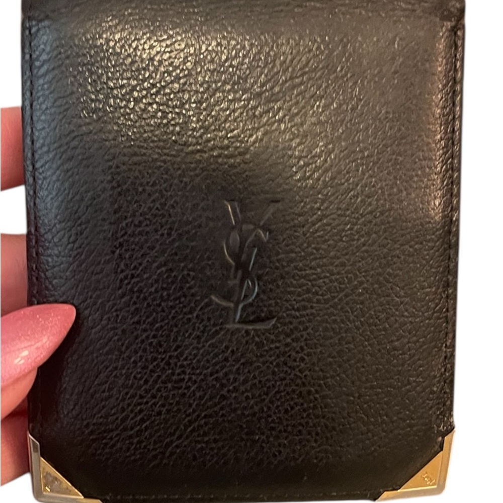 Yves Saint Laurent Black Leather Card Holder with Gold Accents